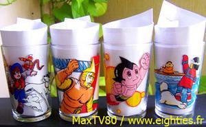 années 80, annees 80, 80's, verres-à-moutarde, verre-a-moutarde, verres-décorés, dessins-animés, nostalgie, mode, ducros, maille, amora, eighties, glass, cartoon, glasses, basos, baso, maya, candy, goldorak, nils holgersson, albator, maya-l'abeille, yakari, enfants, enfant, trentenaires,